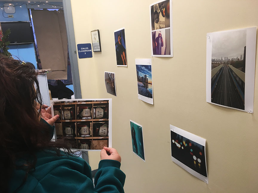 student reviewing photos